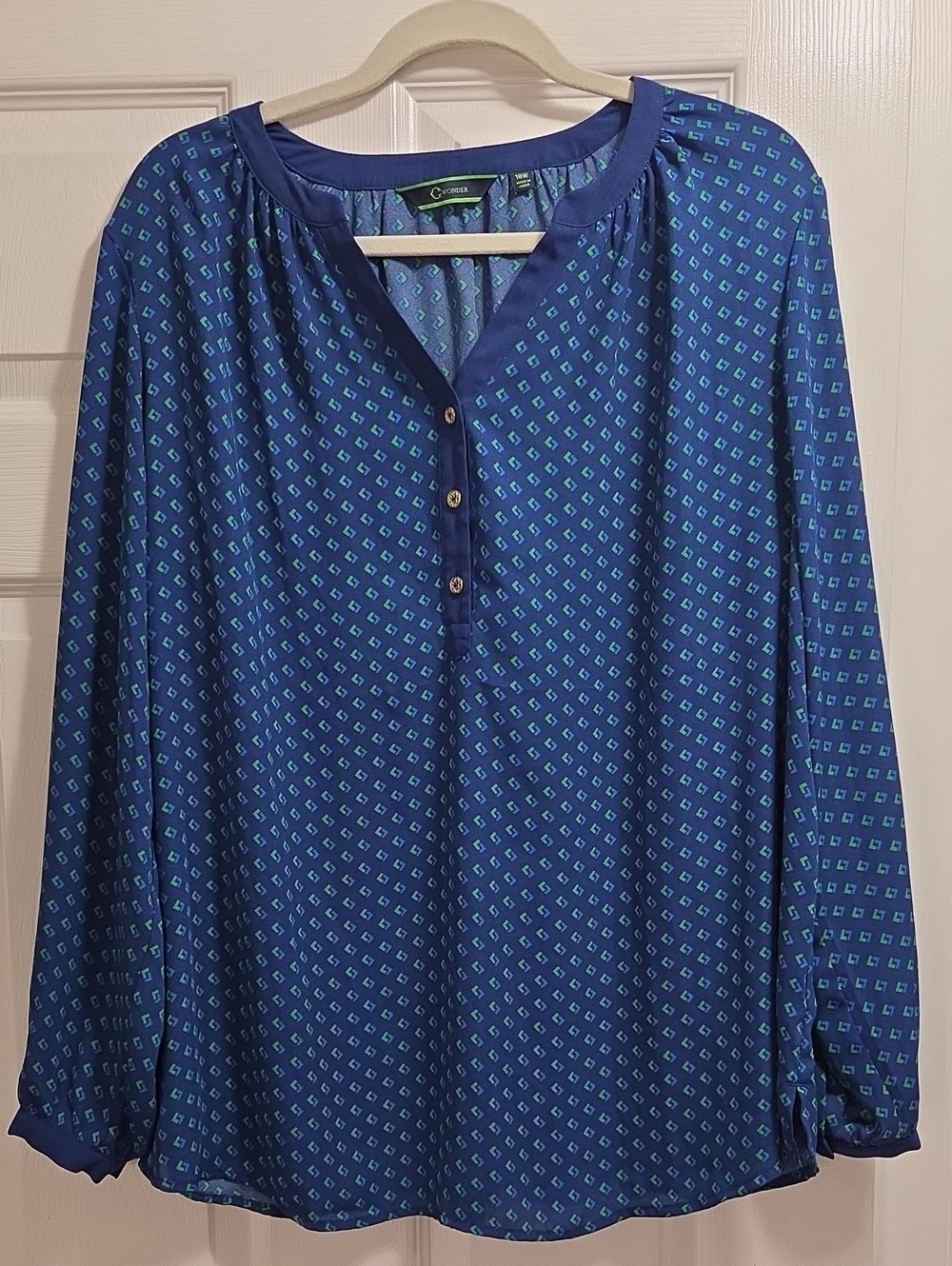 C Wonder Blue Printed Long-Sleeve Henley Tunic